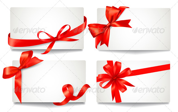 Set of Gift Cards with Red Gift Bows.
