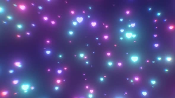 Light Speed Pink and Blue Hearts Glowing Bright Flying Fast At Camera alt