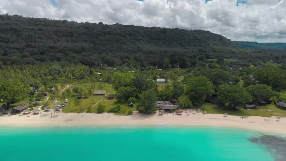 Port Orly sandy beach with palm trees, Espiritu Santo Island, Vanuatu