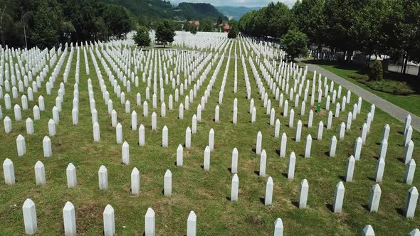 Flying Above The Graves Of Murdered Men And Young Boys In Potocari, Srebrenica 4K -  V5  