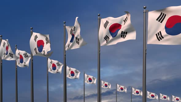 The South Korea Flags Waving In The Wind  2K