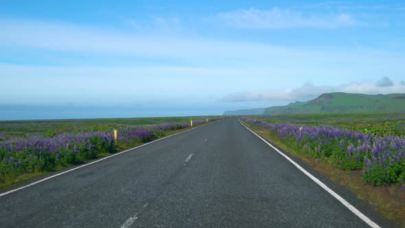 FPV of Car Driver POV Driving Along Countryside Road of Southern Iceland