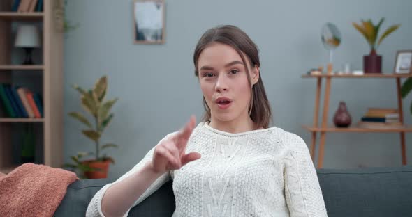 Crop View of Woman Showing with Deaf-mute Sign Language Can't Hear You. Female Person Saying