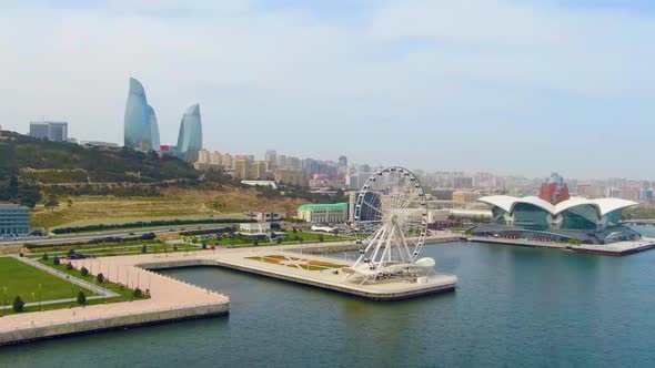 Areal view of Baku city, Caspian seaside by drone April 2022