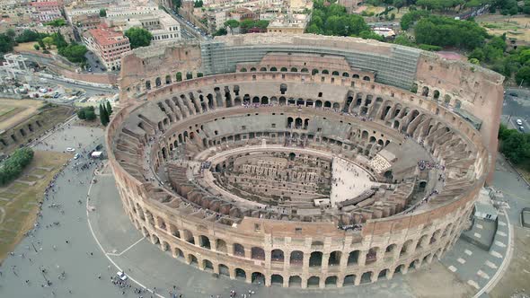 4K Aerial of the colosseum and the center of Rome, Italy.
