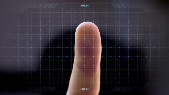 Finger Attached To Touch Screen with Virtual Data 