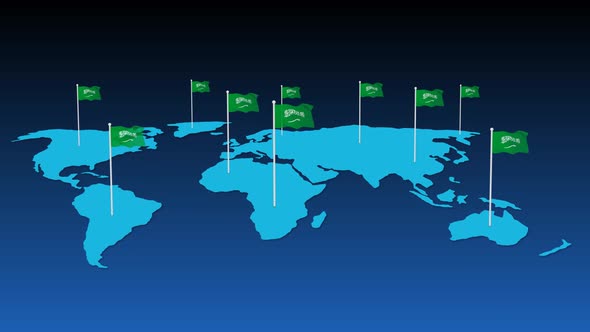 Saudi Arabia National Flag Fly On Earth Map Animation