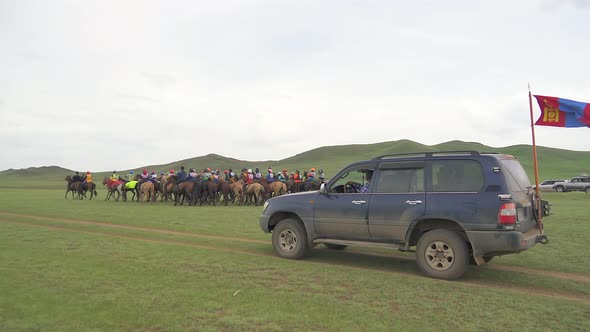 Traditional Mongolian Horse Race Before Start