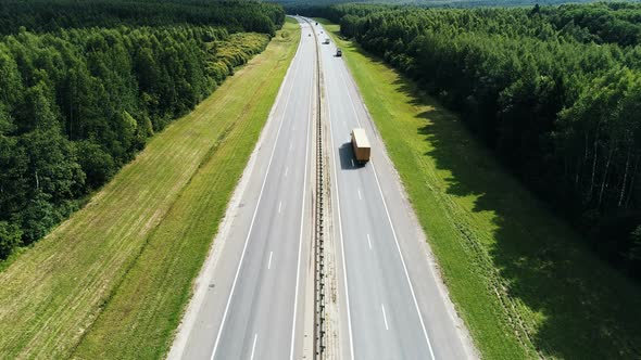 Aerial View on Federal Highway Through the Forest