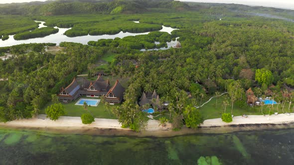 Aerial Sea View Luxury Villa with Palm Trees Siargao, Philippines