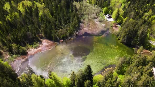 Beautiful small Lake in the Mountains Drone Video