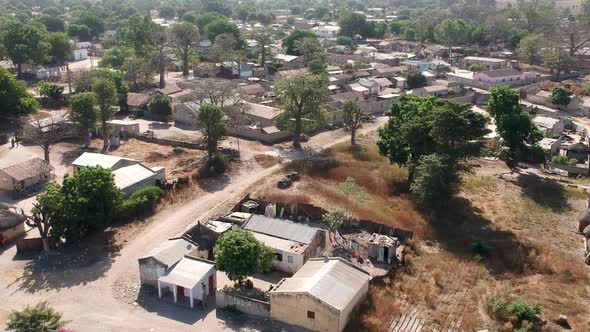 Drone shot of small village in Senegal west africa