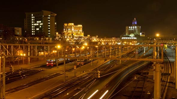 Railway Station at Night Time Lapse