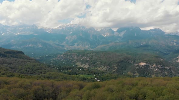 Arial Shoot Wild Walnut Forest in Jalal-abad Province Kyrgyzstan.