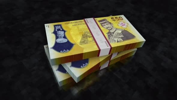 Brunei dollar money banknote pile packs