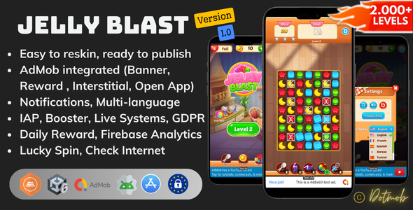 Jelly Blast - Match 3 Puzzle Game | Unity Complete Project