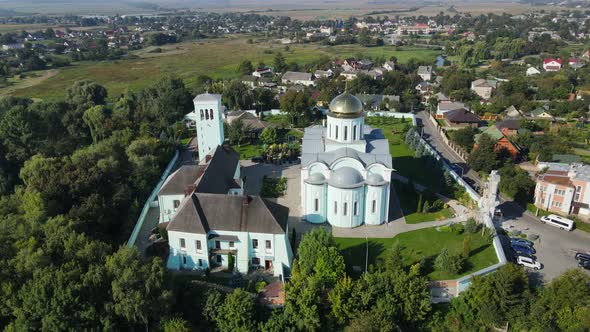 Aerial Shot The City Volodymyr. Holy Assumption Cathedral. Ukraine