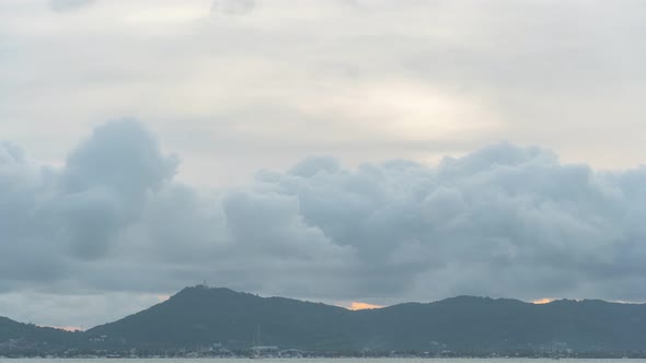 Time Lapse Rain Cloud Over The Phuket Big Buddha In Beautiful Sunset Sky.