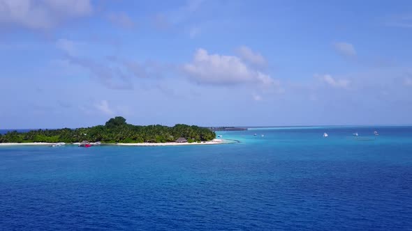 Aerial drone panorama of coast beach by water and sand background