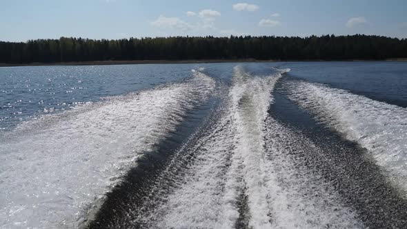 Water Waves From a Motor Boat . Seliger Lake, Russia.