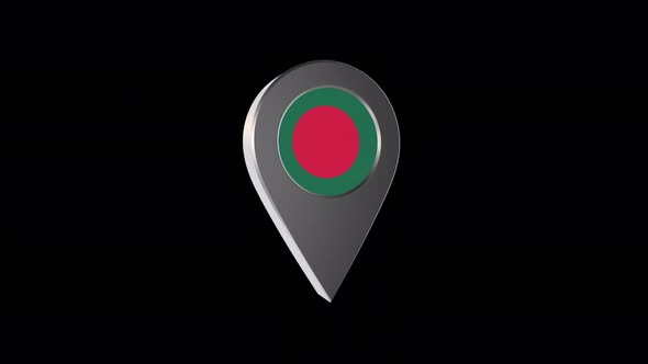 3d Animation Map Navigation Pointer With Bangladesh Flag With Alpha Channel - 4K