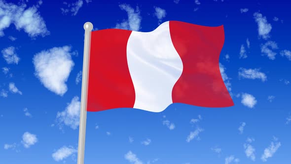 Flag Of Peru Flaying National Flag In The Sky