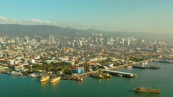 Modern City of Cebu with Skyscrapers and Buildings Philippines