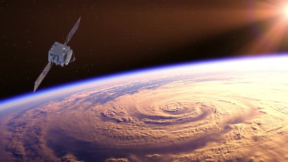 Space Satellite Exploring A Hurricane On The Earth
