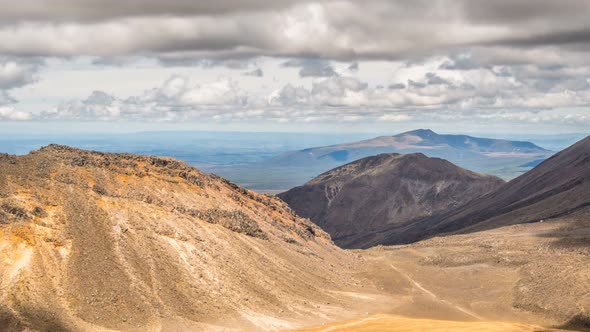 Dramatic Clouds Sky Moving over Volcanic Mountains Nature in Sunny Summer Day