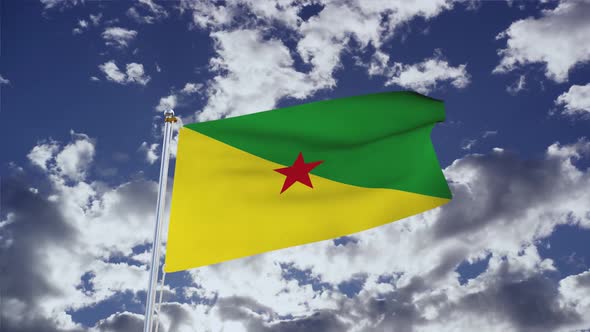 French Guiana Flag With Sky 4k