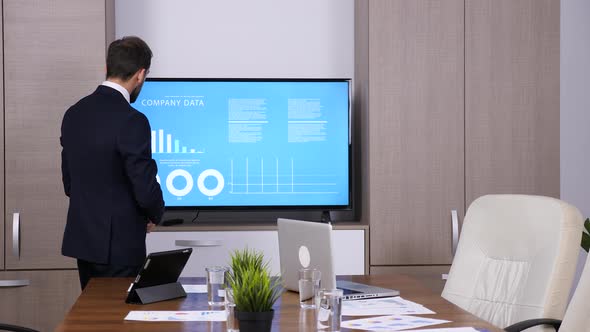 Businessman in Meeting Room Rehearsing