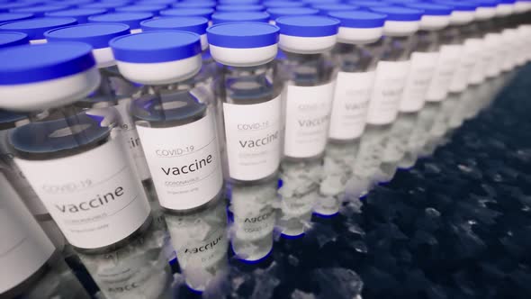 Pharmaceutical Blue Cap on Glass Ampoule with the Vaccine Medical Science