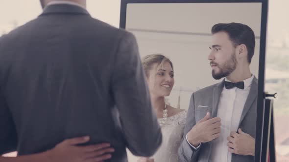 Happy Bride and Groom in Wedding Dress Prepare for Married in Wedding Ceremony