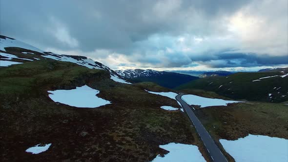 Calm cloudy evening above Aurlandsfjellet mountain pass in Norway.