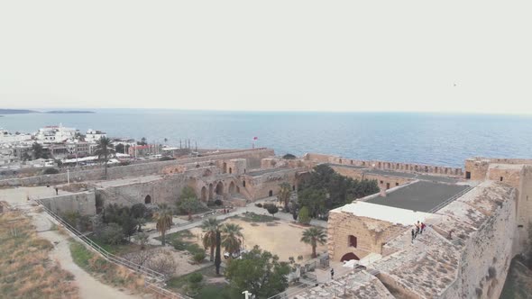 Aerial Drone View of Kyrenia Castle, Cyprus - zoom out shot 4K