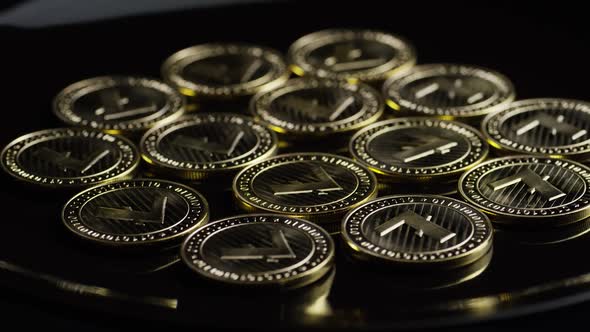 Rotating shot of Bitcoins 