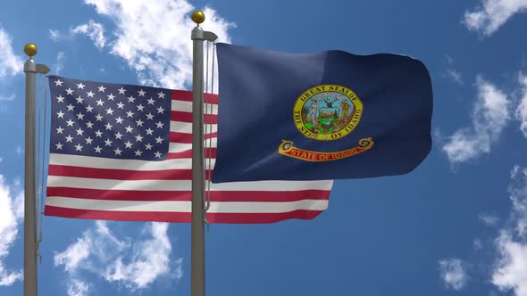 Usa Flag Vs Idaho State Flag  On Flagpole