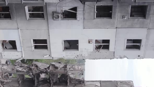 Vertical Video of Borodyanka Ukraine  Destroyed Building During the War