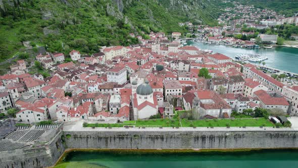 Montenegro Kotor Old Town and Cruise Liner Aerial Photography