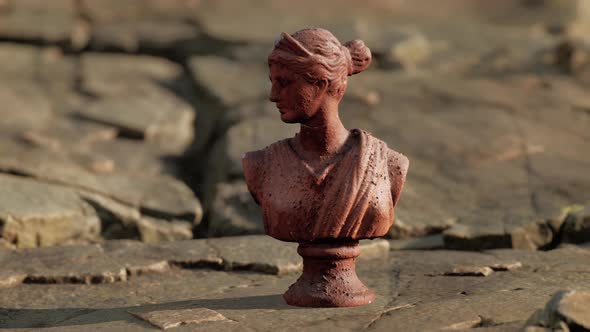 Ancient Statue of Woman on Rocky Stones alt