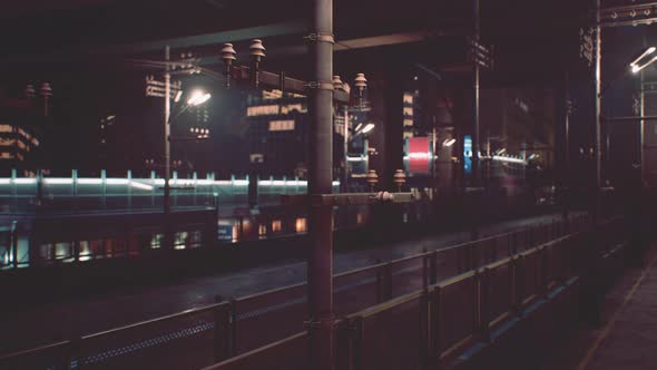 Night Scene of Japan City with Neon Lights