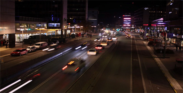 Night Traffic - Sveavagen - Time Lapse