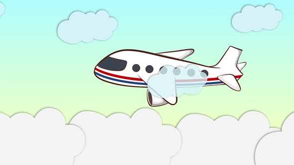 Cartoon Airplane Flying in The Sky