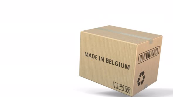 Falling Box with MADE IN BELGIUM Text
