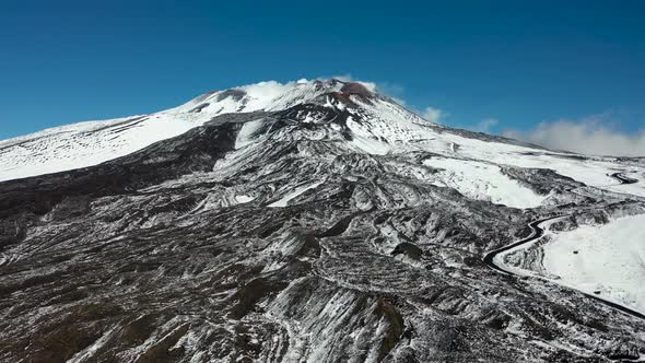 Mount Etna on the Island of Sicily in the Early Morning. Bird's Eye View