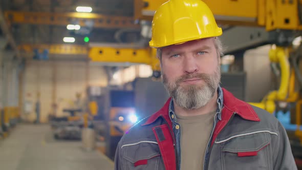 Portrait of Senior Factory Worker in Hardhat