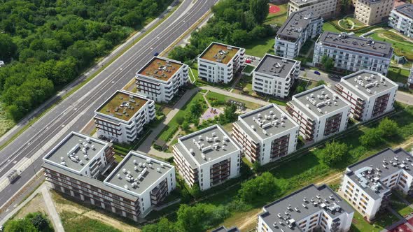 Aerial view of the residential area of the city 4k