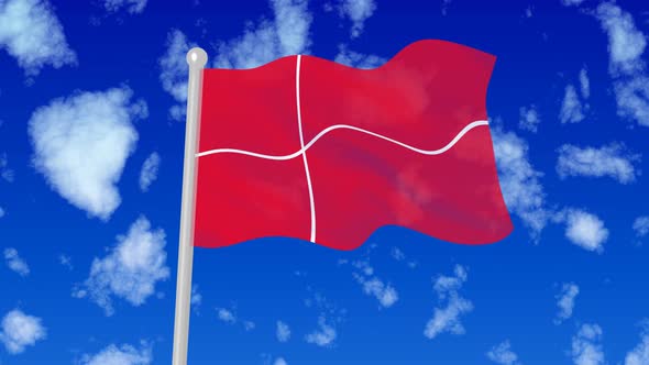 Denmark Flaying National Flag In The Sky