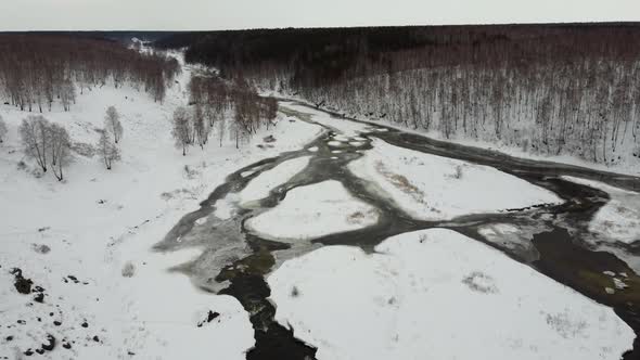 Video From the Height of a Winter Mountain Snowcovered River