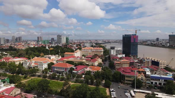 Aerial view of Phnom Penh downtown, Cambodia.